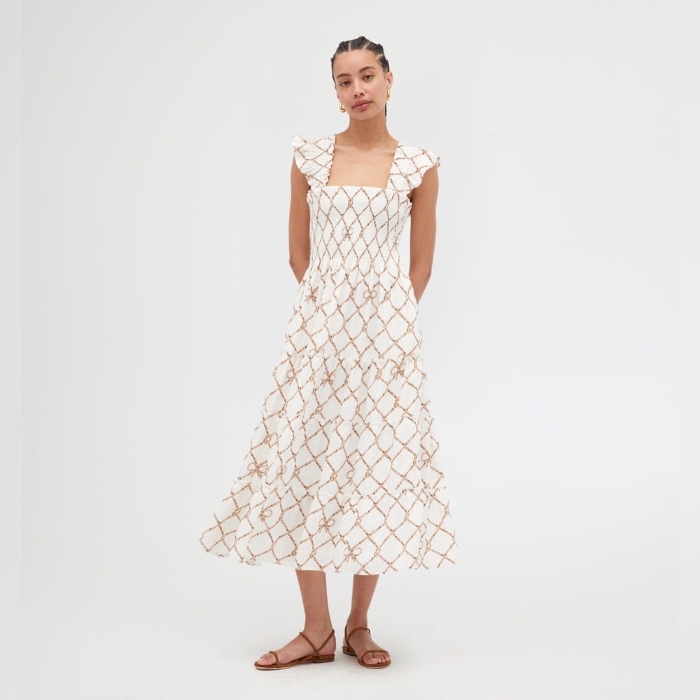 Hill House “Ellie” Nap Dress in Nautical Trellis Linen - Small